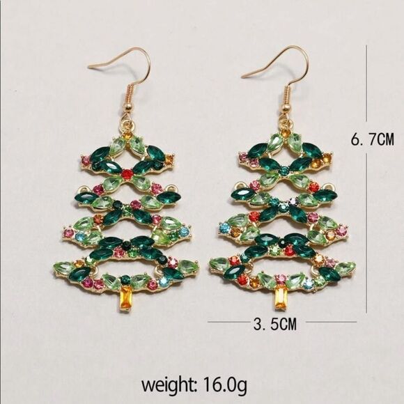 Holiday Crystal Rhinestone Christmas Tree Chandelier Drop Earrings - Picture 5 of 7
